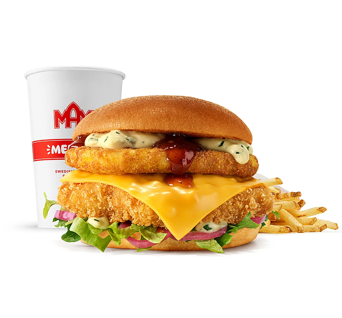 Burger Rywala Złoty Grand Chicken w zestawie