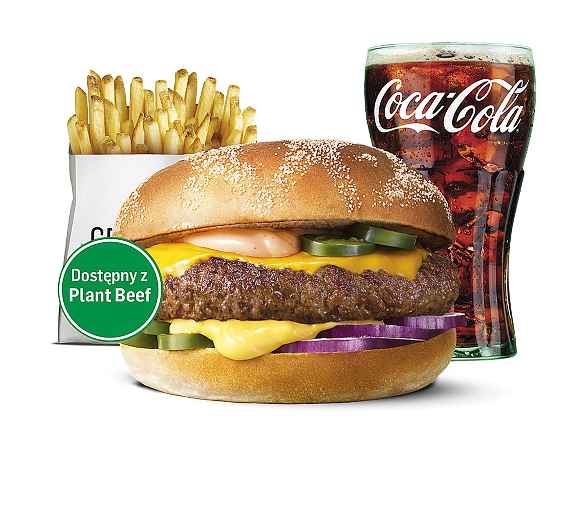 Burger Pikantny z Cheddarem w zestawie